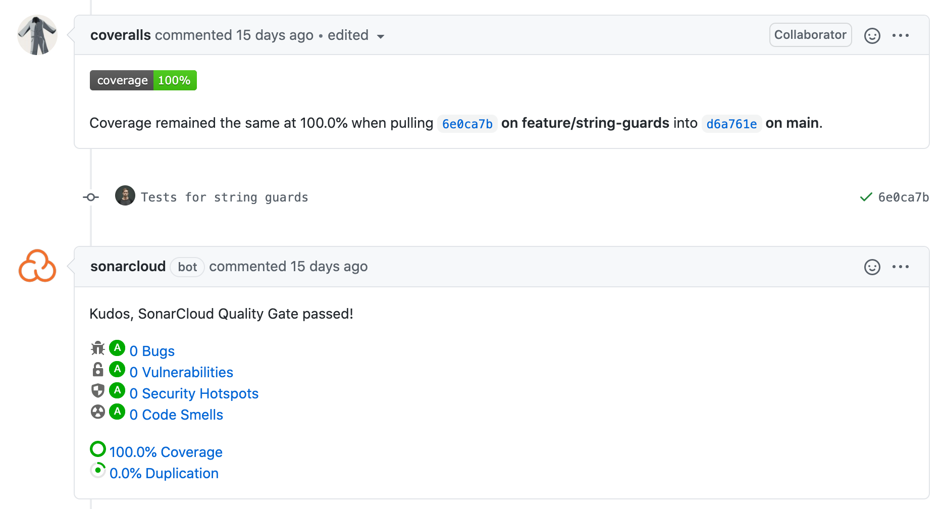 Coveralls and Sonar PR feedback