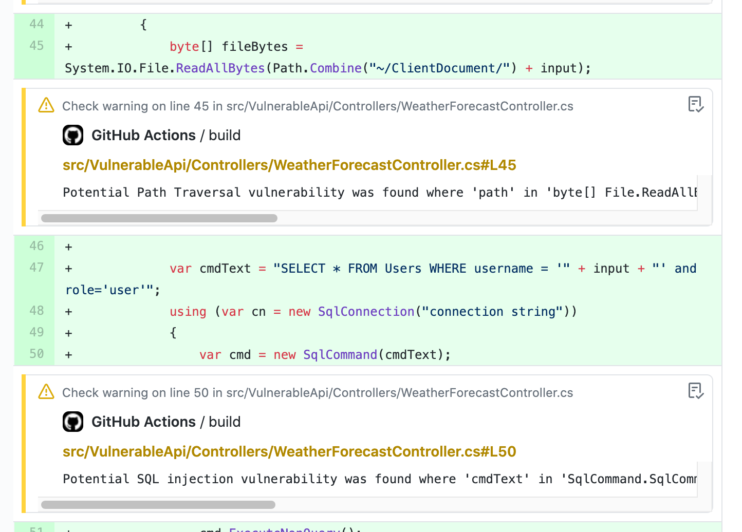 Security Code Scan warnings on PR
